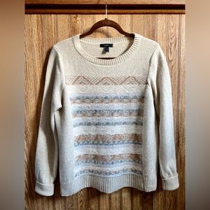 J. Crew Caramel Brown Stitch Fair Isle 100% Wool Sweater size L